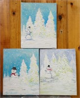 Set of 3 Snowmen/ Christmas Oil on Canvas