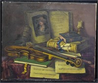 Fendy Still Life with Violin and Books O/C