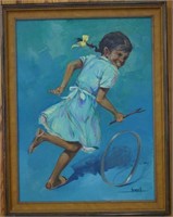 Allendoll H Portrait of a Girl Rolling a Hoop O/C