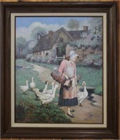 Girl with Geese Oil on Canvas