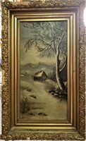 Early Oil on Canvas Winter Landscape Scene