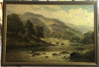 William Langley O/C River Landscape with Cattle
