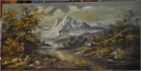 Oil On Canvas Mountain Scene