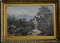 H. Clements O/C Landscape with Mountains and Mill