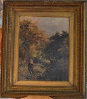 1878 Ralph Hedley Oil On Canvas Landscape w/ Boy