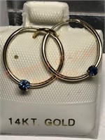 14KT Gold Sapphire Hoop Earrings