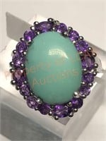 Sterling Silver Turquoise and Amethyst Ring