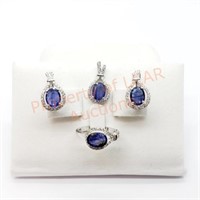 Sterling Silver Sapphire Cubic Zirconia Set