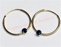 14KT Gold Sapphire Hoop Earrings