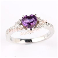 Sterling Silver Amethyst Cubic Zirconia Ring