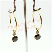 14K Black Diamond White Diamond Earrings