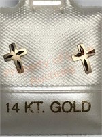 14K Yellow Gold Cross Shaped Earrings