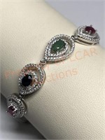 Sterling Silver Ruby Emerald Sapphire Bracelet