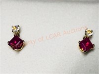 10KT  Gold Moonstone & Ruby Earrings