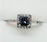 14K Enhanced Blue Diamond White Diamond Ring