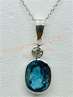 14K Blue Zircon Diamond Necklace