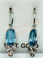14K Blue Zircon Diamond Earrings