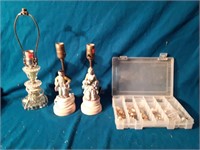 2 Figurine Lamps And Box Of Costume Jewelry
