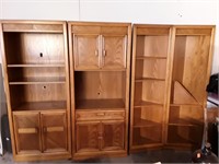 Wall Unit Consists  Of 4 Oak Cabinets