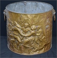 Large Antique Brass Planter /  Pot  (Pub Scene)