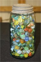 Ball Mason quart jar full of old marbles