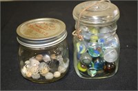 Ball Mason pint jar containing old clay marbles