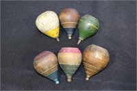 Lot of 6 old wooden spinning tops