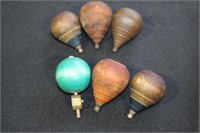 Lot of 6 old wooden spinning tops