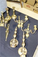 Lot of brass candleholders including 2 pairs