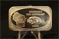 Wisconsin 125th Anniversary .999 Silver Bar