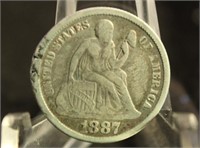1887 Liberty Seated Silver Dime - Full Liberty