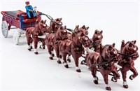 Toys Vintage Cast Iron Clydesdale Horses & Wagon