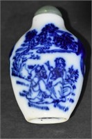 Antique Oriental Flow Blue Porcelain Snuff Bottle
