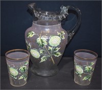 Large Victorian Ruffle Ice Tea Pitcher & 2 Glasses