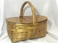 Vintage Wooden Picnic Basket SOLID!