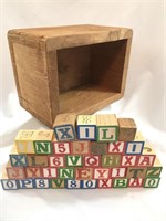 (36) Vintage Wood Blocks w/ Old Storage Box