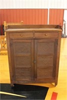 Antique 6 tin pie safe with 2 drawers & gallery
