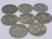 Silver 50 Cent Canadian Coins (1940s x 8)