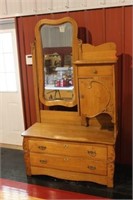 Beautiful antique oak hat box dresser with beveled