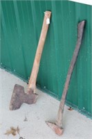 Antique broad axe, & a camp axe