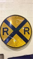 Large reflective Railroad crossing sign, with a
