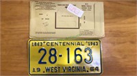 1964 West Virginia automobile license plate with