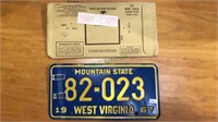 1967 West Virginia automobile license plate with