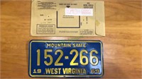 1969 West Virginia automobile license plate with