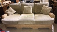 Wicker woven sofa with corduroy fabric cushions