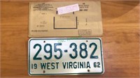1960  West Virginia automobile license plate with