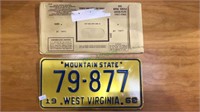 1968 West Virginia automobile license plate with