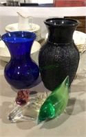 Amethyst glass vase, cobalt glass vase , green
