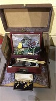 Jewelry box & travel case, buttons, metal cow,