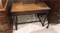 Antique oak side table with barley twist legs and